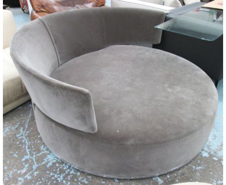 B&B ITALIA CIRCULAR SOFA, rotating in mole coloured velvet, 170cm W x 75cm H. (with faults)