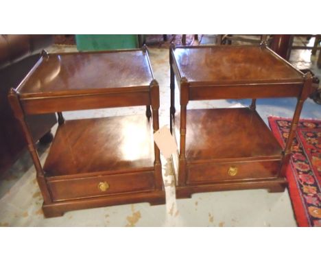 LAMP TABLES, a pair, George III design flame mahogany each with two tiers and drawer, 46cm x 46cm x 54cm H. (2)
