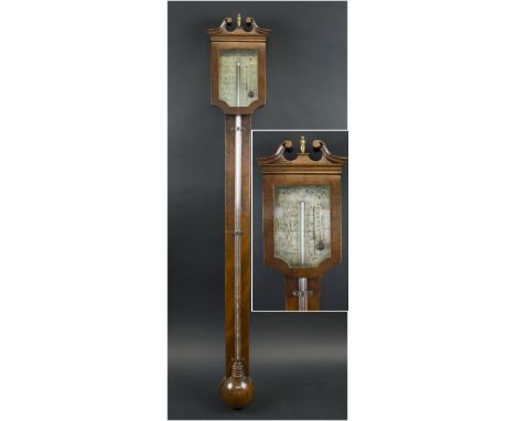 STICK BAROMETER, George III and later mahogany with silvered dial inscribed 'T. Mason, Fecit', 95cm H. (with faults)