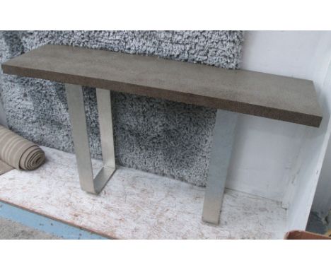 CONSOLE TABLE, with faux shagreen top on metal supports, 145cm x 38cm x 81cm H. 