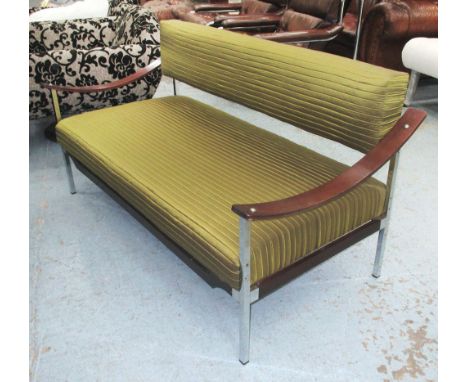 DANISH SOFA, circa 1950's, upholstered seat and back, chrome and wooden showframe, 141cm W x 71cm D x 73cm H maximum. 