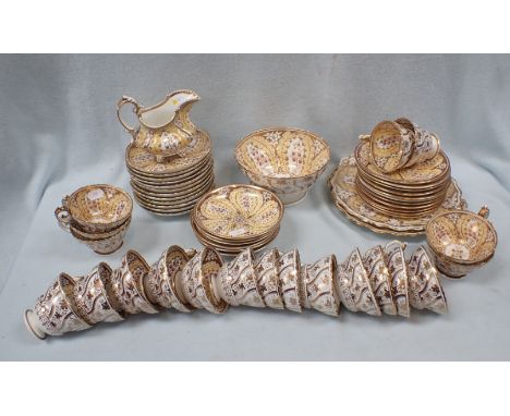 A 19TH CENTURY PART TEASET, ALLOVER GILT AND PAINTED pattern No. 2/3357 (some wear, slops basin repaired, other odd damages)