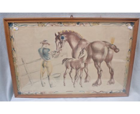 BAYNARD PRESS FOR SCHOOL PRINTS LIMITED: 'MARE AND FOAL' BY JOHN SKEAPING lithograph, 1945, in oak frame (some discolouration