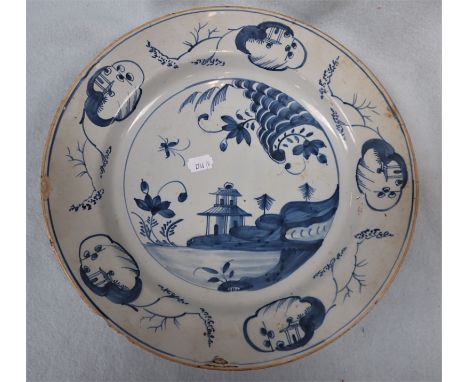 AN 18TH CENTURY DELFTWARE CHARGER possibly Lambeth, 33cms dia.