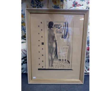SIKKER HANSEN: BLACK AND WHITE LITHOGRAPH, WOMAN AND BIRD 