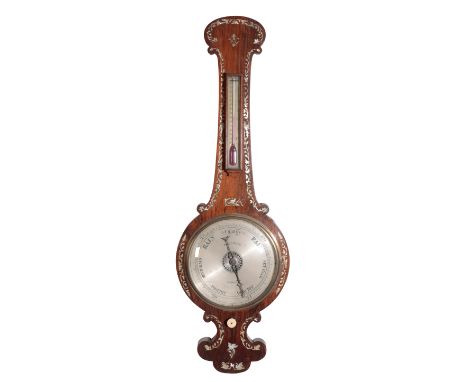 WILLIAM IV ROSEWOOD AND MOTHER OF PEARL INLAID BANJO BAROMETER 