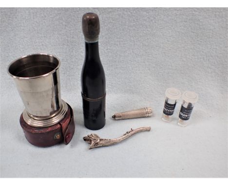 A NOVELTY PIPE IN THE SHAPE OF A CHAMPAGNE BOTTLE, AN OPIUM PIPE and other sundries, a novelty pipe from the Franco-British E