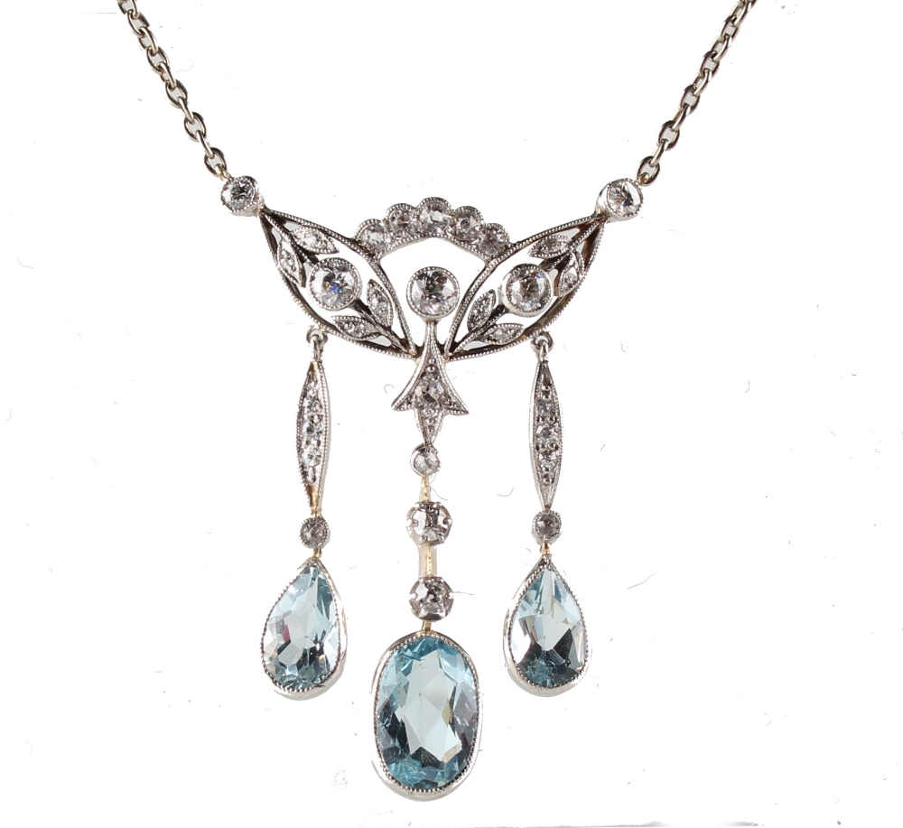 A Belle Epoque style aquamarine & diamond pendant necklace, with ...