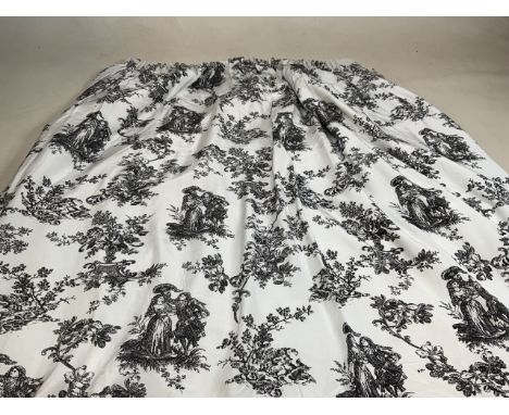 A pair of lined curtains in white and black Toile de Jouy style print W:150cm x H:244cm