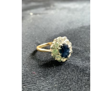 18ct gold sapphire ring set with diamonds. Size N. Total weight 4 gm