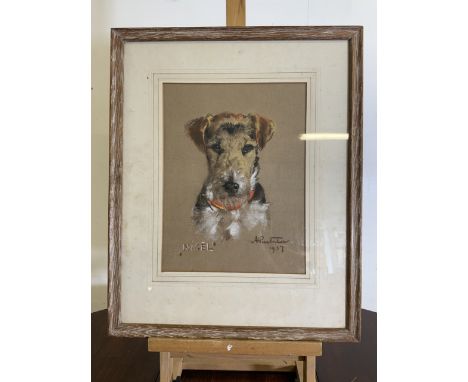 A mid century Pastel portrait of a terrier called Nigel. W:25cm x H:30cm