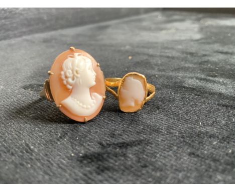 22ct gold small cameo ring, size K also with a 9ct gold cameo ring Size N
