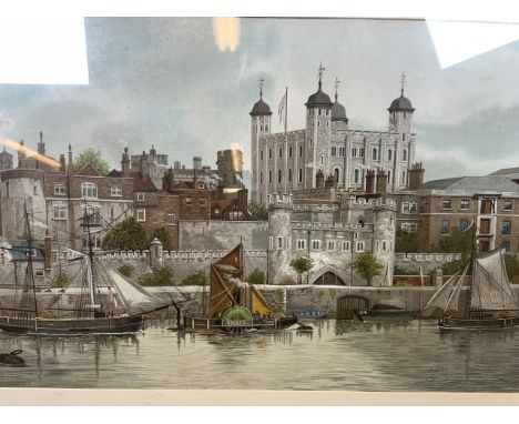 A large coloured print of the Tower of London Image size W:78cm x H:51cmWith frame W:100cm x H:76cm