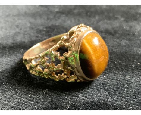 9ct tigers eye gents signet ring size K 