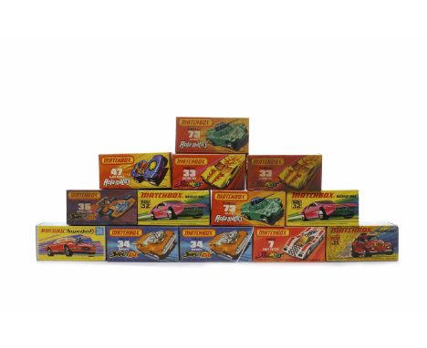 THIRTEEN 1970s MATCHBOX SUPERFAST, STREAKERS AND ROLA-MATICS MODELSboxed, comprising Hairy Hustler 7, Volks-Dragon 31, Masera
