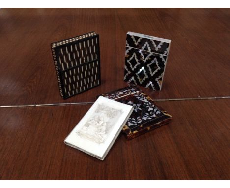 LOT OF CARD HOLDERS AND AIDE MEMOIRES various finishes including: porcupine quill, mother of pearl, ivory, tortoiseshell & ab
