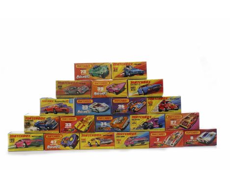 TWENTY 1970s MATCHBOX SUPERFAST, STREAKERS AND ROLA-MATICS MODELSboxed, comprising Lotus Europa 5, Hairy Hustler 7, De Tomaso