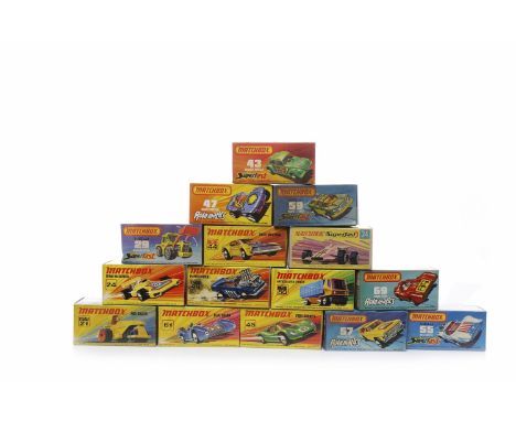 FIFTEEN 1970s MATCHBOX SUPERFAST AND ROLA-MATICS MODELSboxed and mint, comprising Beach Hopper 47, Articulated Truck 50, Turb