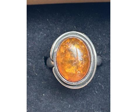 Silver & amber ring 
