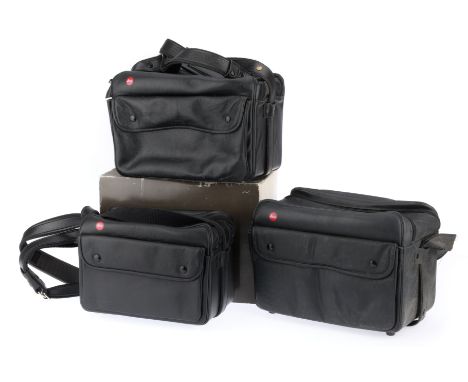 A Selection of Leica Combination Cases, leather, black, G, three cases, one in maker's packaging.