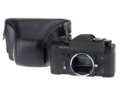 An Alpa 9D SLR Camera Body, black, serial no. 51926, body, G, shutter working but slow speeds inaccurate, complete with maker