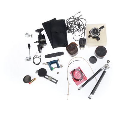 A Selection of Photographica, to include a table-top tripod, two Kennett tripod heads, releases, a clamp and other items. End