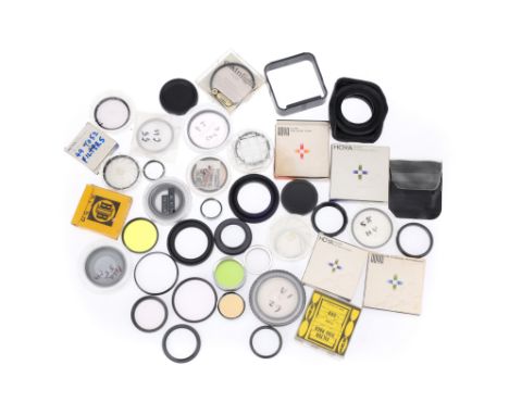 A Selection of Camera Lens Filters, various types including circular polariser, yellow, ND and special effects, some in cases