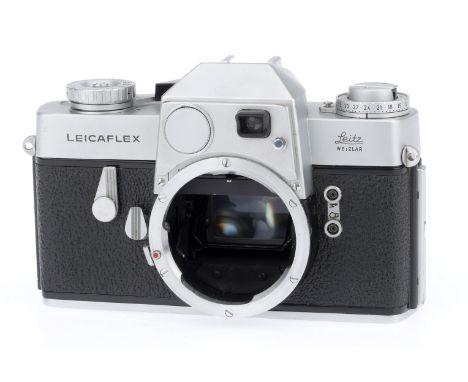 A Leitz Wetzlar Leicaflex SLR Camera silver, body G, wear marks to bottom plate, tiny dent to prism cover, shutter works, not