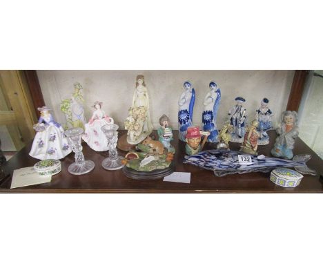 Shelf of collectables to include Royal Worcester figurines