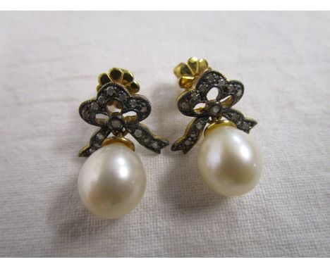 Pair of pearl &amp; diamond drop earrings