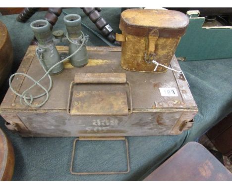 Early cased binoculars (Berlin) &amp; ammunition box