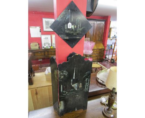 Black lacquer and mother of pearl inlaid screen &amp; hanging shelf