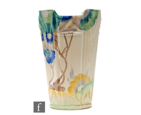 Clarice Cliff - Viscaria - A large shape 451 vase circa 1936, hand painted with a stylised tree landscape in tonal blue and g