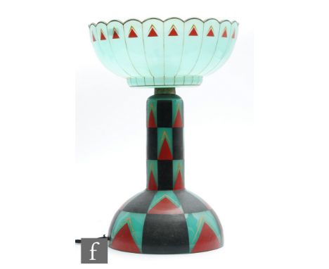 Unknown - A 1930s continental Art Deco glass table lamp, in the manner of the Amsterdam school, the domed base rising to a cy
