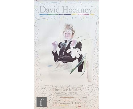 David Hockney - A signed poster for 'Travels with Pencil and Ink' exhibition, Tate Gallery, July 2nd - August 3rd, 1980, fram