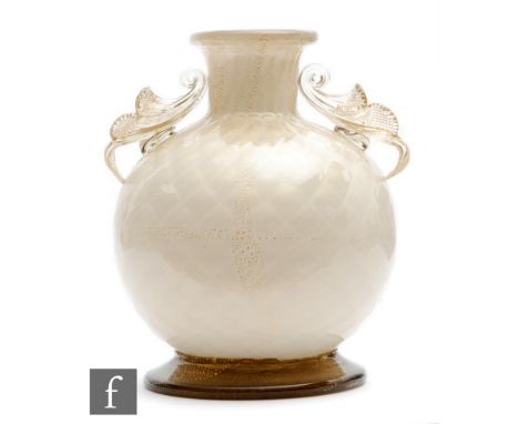 In the manner of Barovier - A Murano incamiciato glass vase of footed ovoid form with collar neck and flared rim, circa 1960s