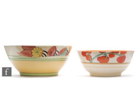Clarice Cliff - Moonlight - A large Havre shaped fruit bowl decorated with a band of stylised flowers and foliage above&nbsp;