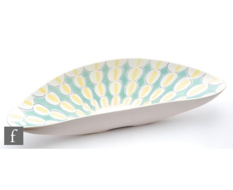 Ann Read - Poole Pottery - A Freeform bowl of elliptical form decorated in the PS pattern, printed and painted marks, length 