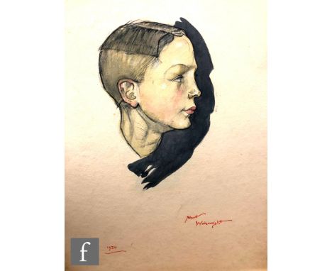 Albert Wainwright (1898-1943) - A portrait of Frank Copeland as a boy, bust length in profile, watercolour, signed, titled ve