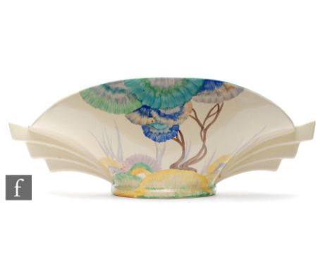 Clarice Cliff - Viscaria - A shape 450 Daffodil bowl circa 1934, hand painted with a stylised tree landscape with tonal green