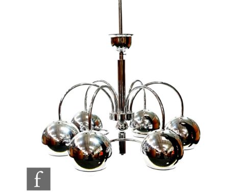 Unknown - A contemporary space age style ceiling light, with chrome six orb bulb holders and curved spokes to the centre, hei