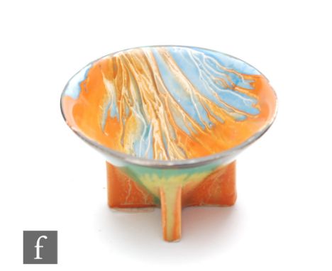 Clarice Cliff - Delecia - A small Conical sugar bowl circa 1930, hand painted with tonal streaked enamel colours, partial Biz