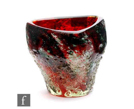 Zanetti &amp; Pittau - A post war glass vase, circa 1958, the cylindrical base rising to a tri-form body, in red with mottled