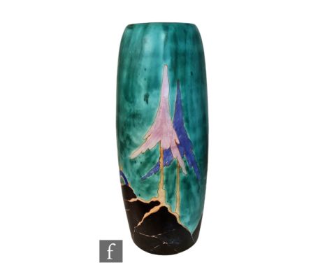 Clarice Cliff - Inspiration Caprice - A large umbrella stand circa 1930, of swollen cylindrical form hand painted with a styl