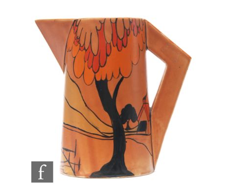 Clarice Cliff - Latona House &amp; Bridge - A large Conical shape jug circa 1931, hand painted with a stylised landscape with
