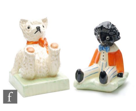 Clarice Cliff - Teddy &amp; Golly Bookends - A pair of novelty book ends circa 1935, modelled as toys seated to cushions, pic