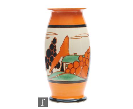 Clarice Cliff - Orange Trees &amp; House - A shape 265 vase circa 1930, hand painted with a stylised tree and cottage landsca