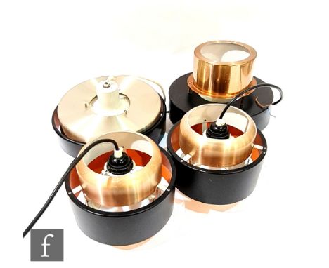 Fog &amp; Mørup - A collection of Danish 1960s pendant lights, to include a pair of copper and matte black pendant lights, a 