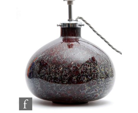 WMF (Wurttembergische Metallwarenfabrik) - A 1930s German glass table lamp of compressed globe form, with mottled and fissure