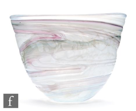 Michael Harris - Isle of Wight - A contemporary glass bowl of conical form, decorated with swirls of iridescent opal and amet